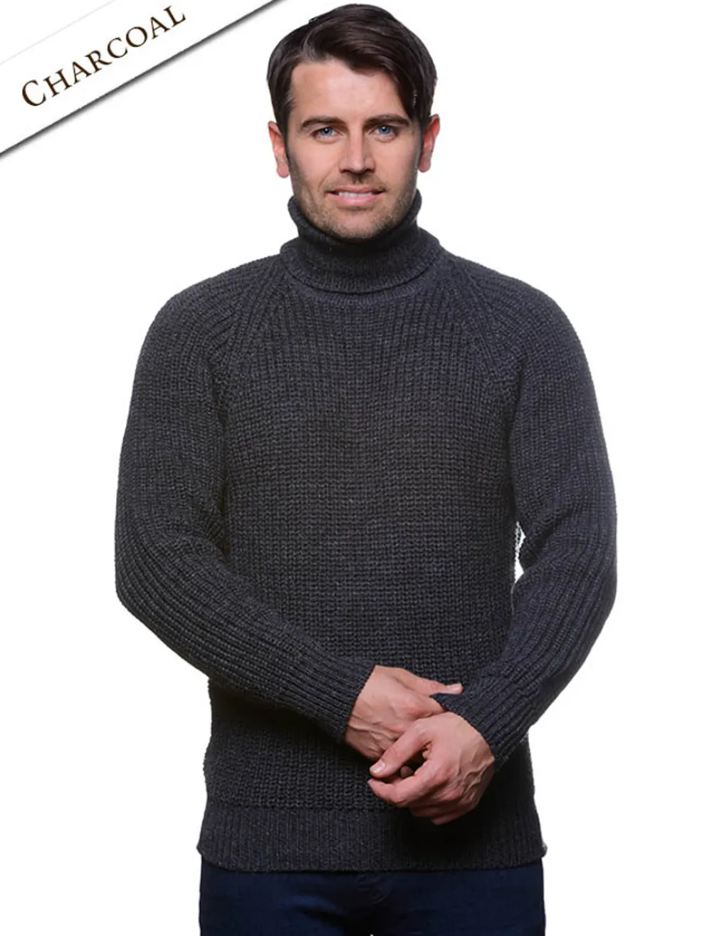 Glenaran Sweaters^Fisherman's Merino Ribbed Turtleneck Sweater