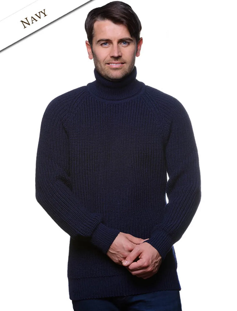 Glenaran Sweaters^Fisherman's Merino Ribbed Turtleneck Sweater
