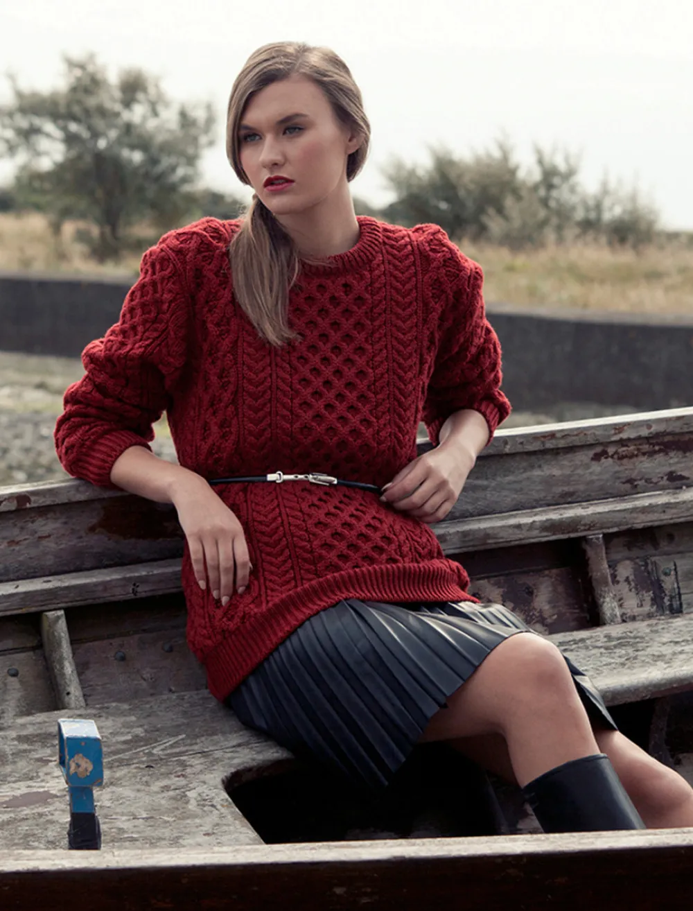 Glenaran Sweaters^Women's Heavyweight Merino Wool Aran Sweater