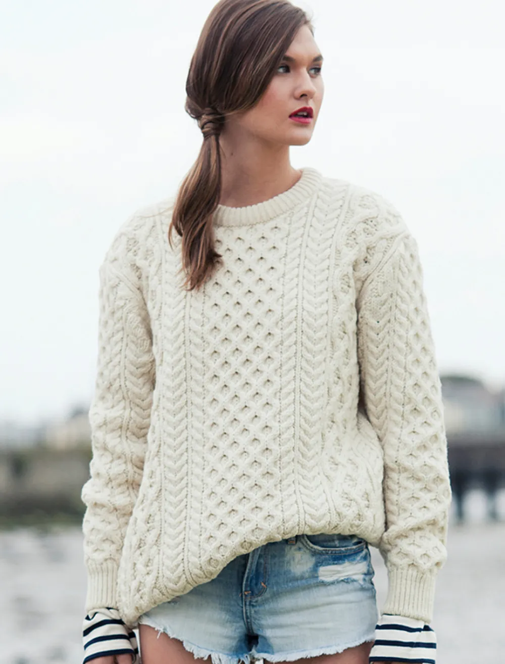 Glenaran Sweaters^Women's Heavyweight Merino Wool Aran Sweater