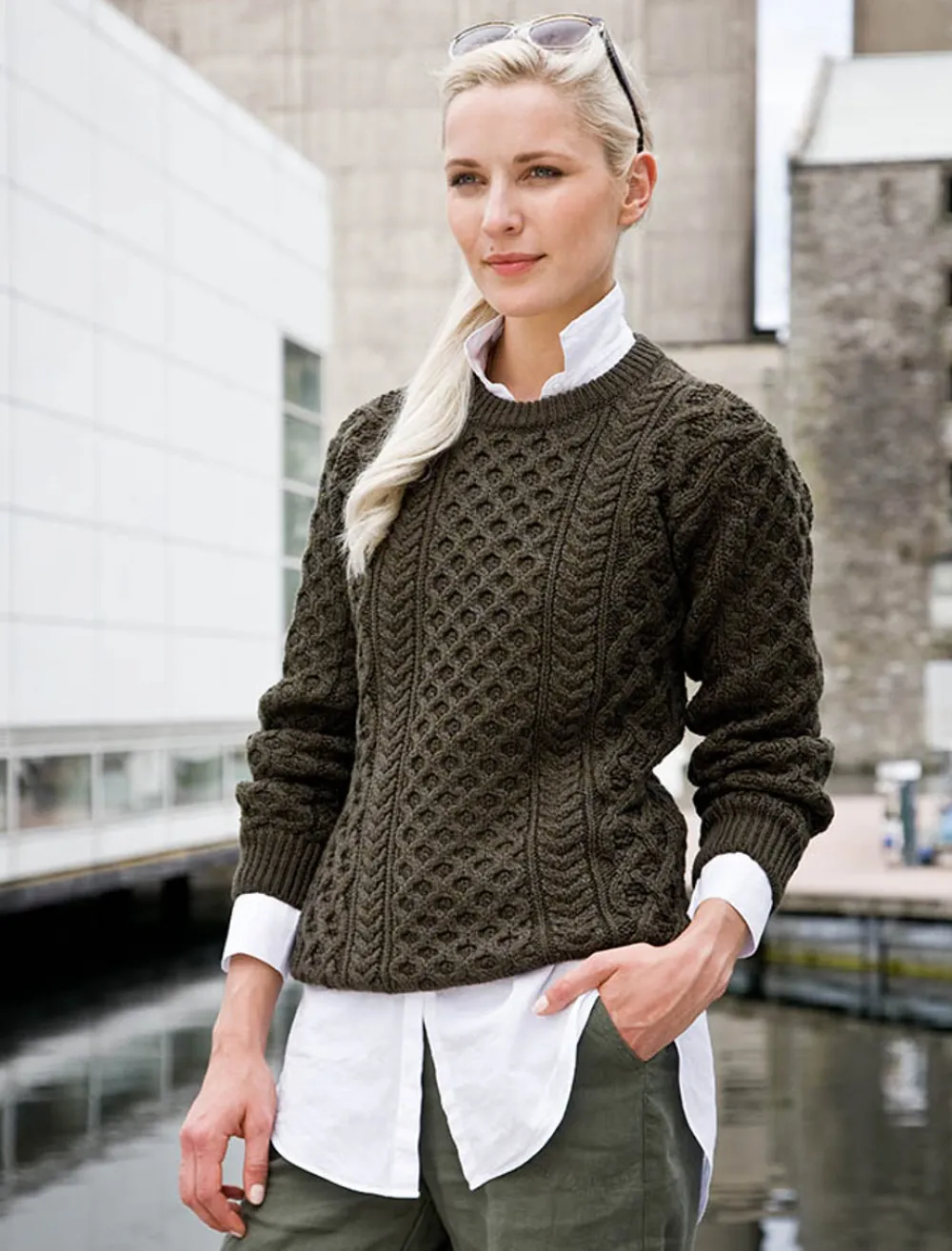Glenaran Sweaters^Women's Heavyweight Merino Wool Aran Sweater