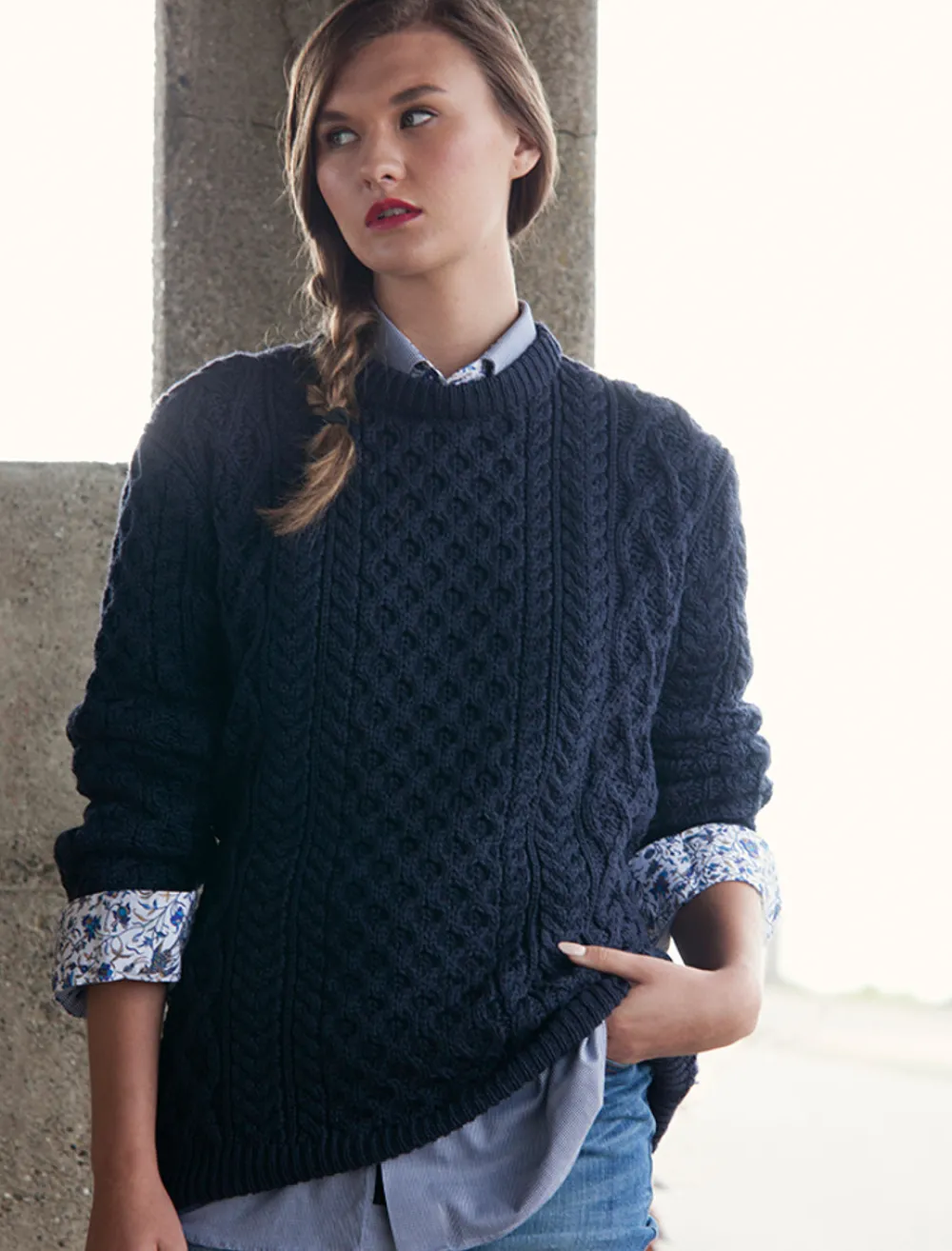 Glenaran Sweaters^Women's Heavyweight Merino Wool Aran Sweater